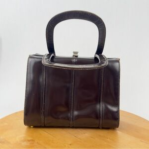 Vintage 1950s-60s Patent Leather  Frame Purse, Structured “Doctor Bag” Style